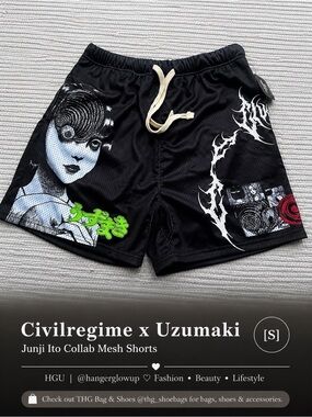 Civilregime x Junji Ito Uzumaki Mesh Shorts Black Graphic NWT Licensed S